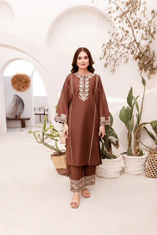 Brown Embroidered Dress