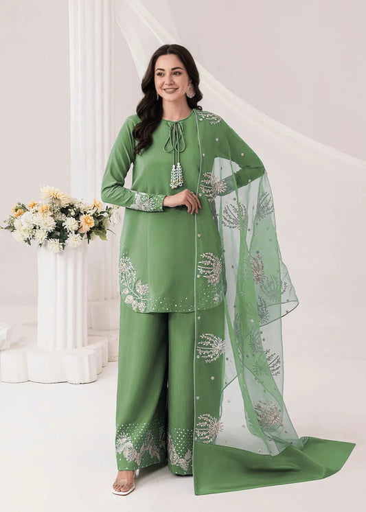 Embrose Embroidered - 3pc - Jade Green - Lawn