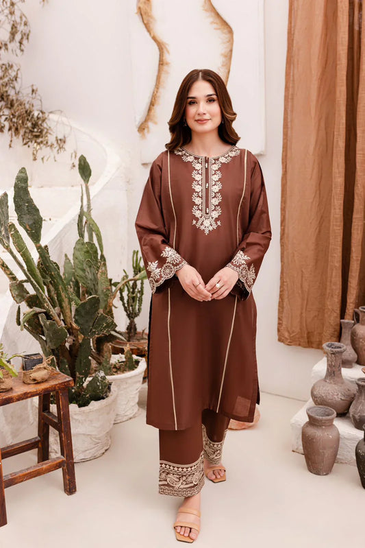 Brown Embroidered Dress